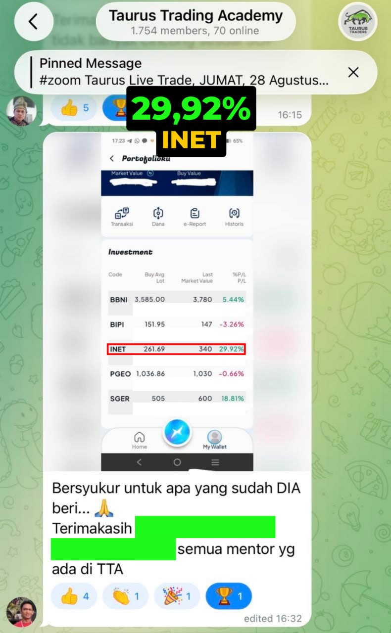 Testimoni member Taurus - saham INET